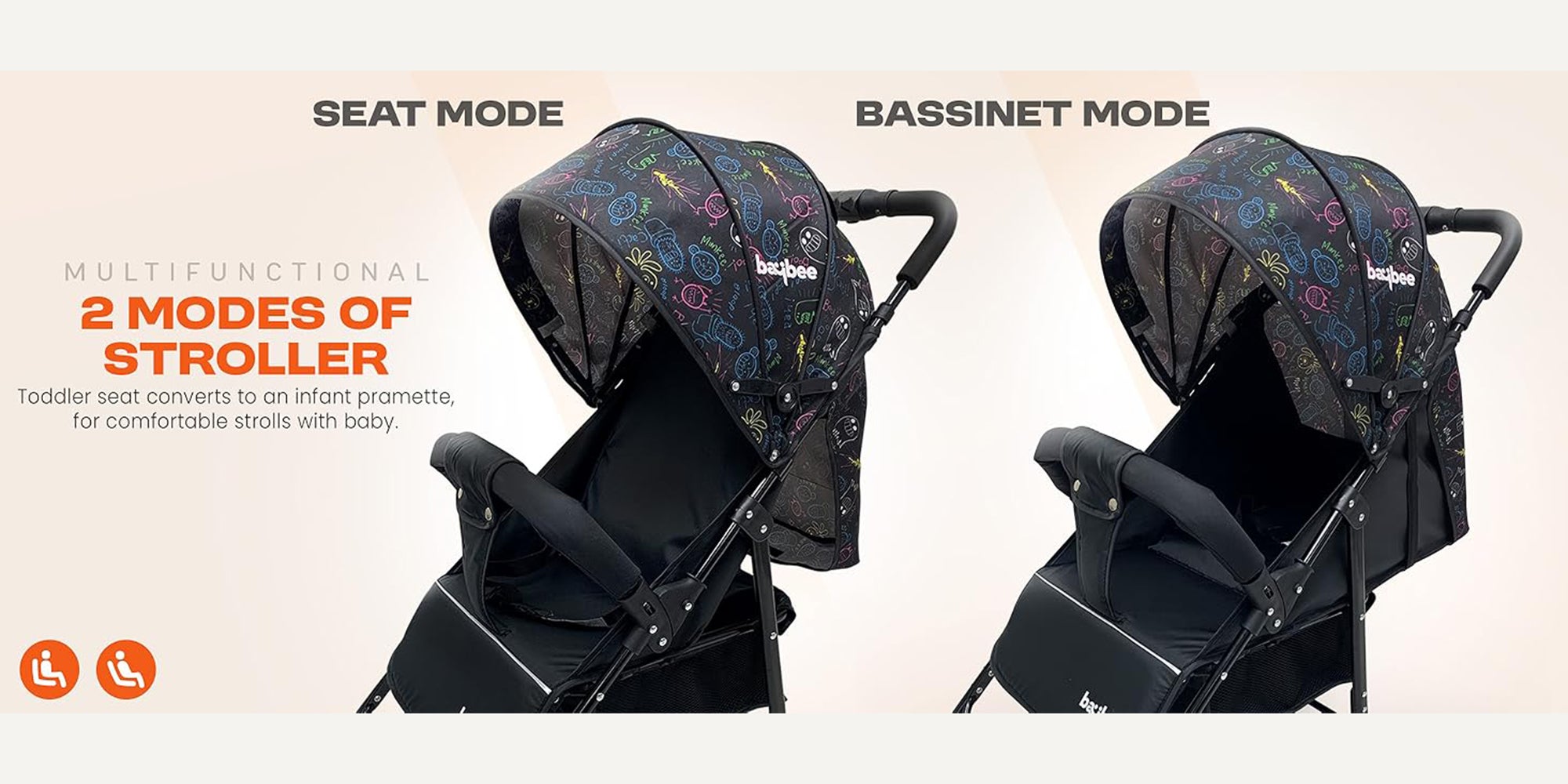 Baybee 2 in 1 Convertible Baby Pram Stroller for Newborn Babies with Adjustable Seat & Canopy, Bassinet, Parent Handle, Safety Guard & Storage | Baby Stroller for Toddlers 0-3 Years Boy Girl (Blue)