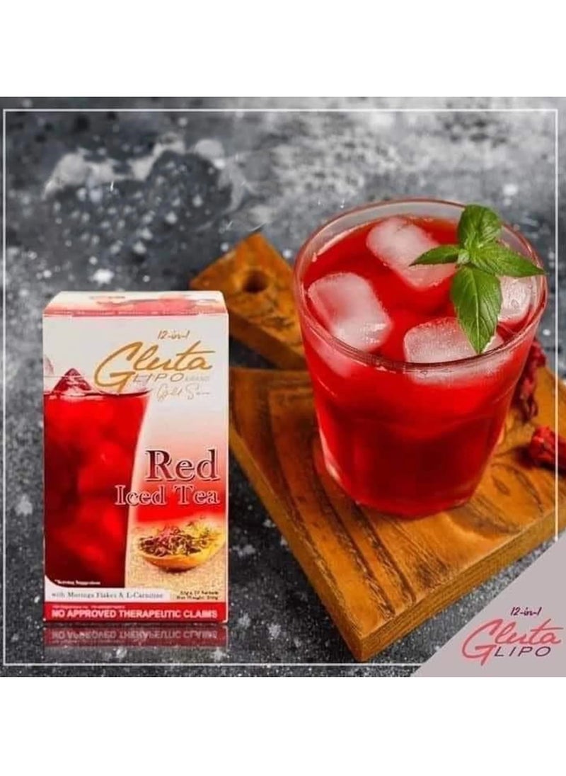 Gluta Lipo Gold Series Red Iced Tea – Detox & Weight Management with Moringa & L-Carnitine (10 Sachets, 350g)