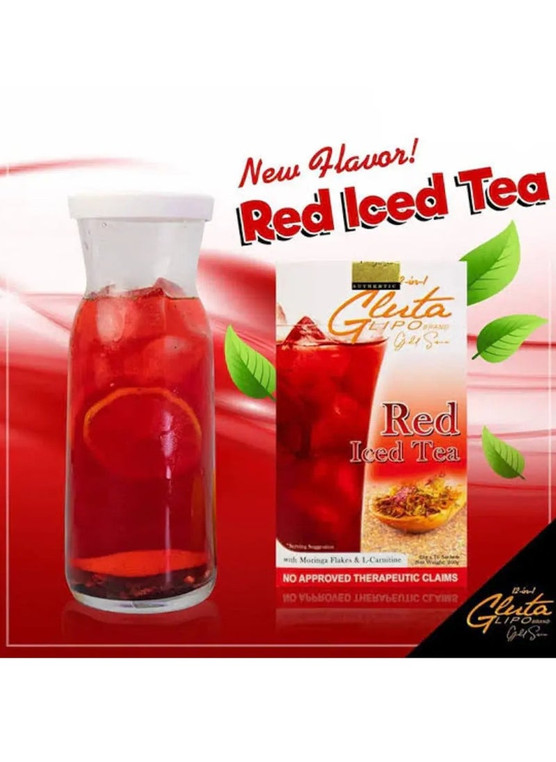 Gluta Lipo Gold Series Red Iced Tea – Detox & Weight Management with Moringa & L-Carnitine (10 Sachets, 350g)