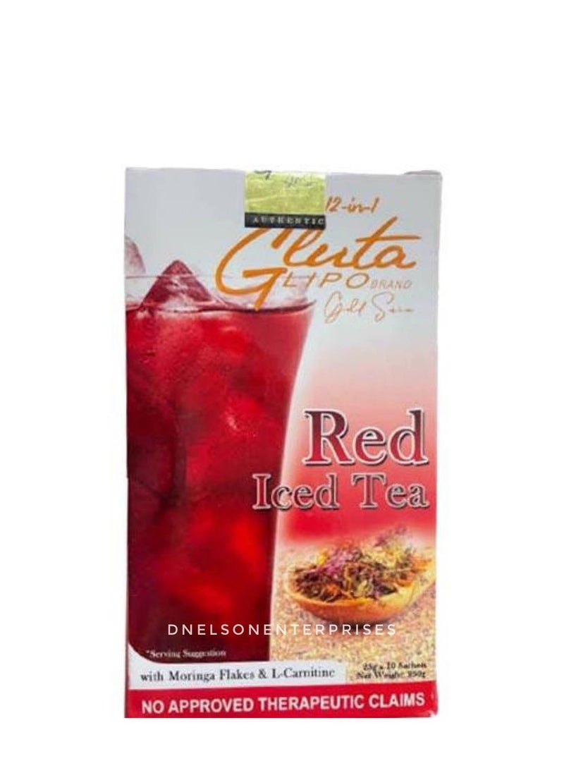 Gluta Lipo Gold Series Red Iced Tea – Detox & Weight Management with Moringa & L-Carnitine (10 Sachets, 350g)