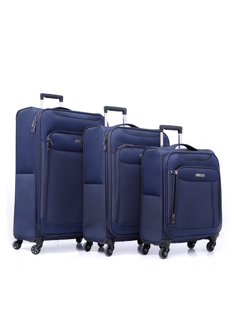 Polyester Soft Trolley Luggage 3 Pcs Set- Navy