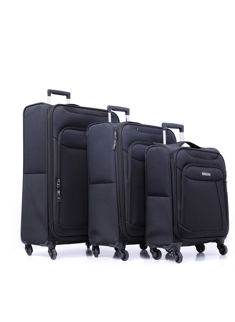 Polyester Soft Trolley Luggage 3 Pcs Set- Black