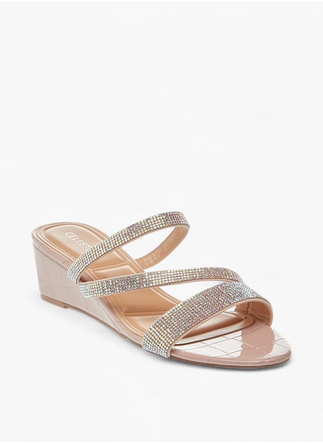 Womens Studded Slip-On Strap Sandals With Wedge Heels Ramadan Collection