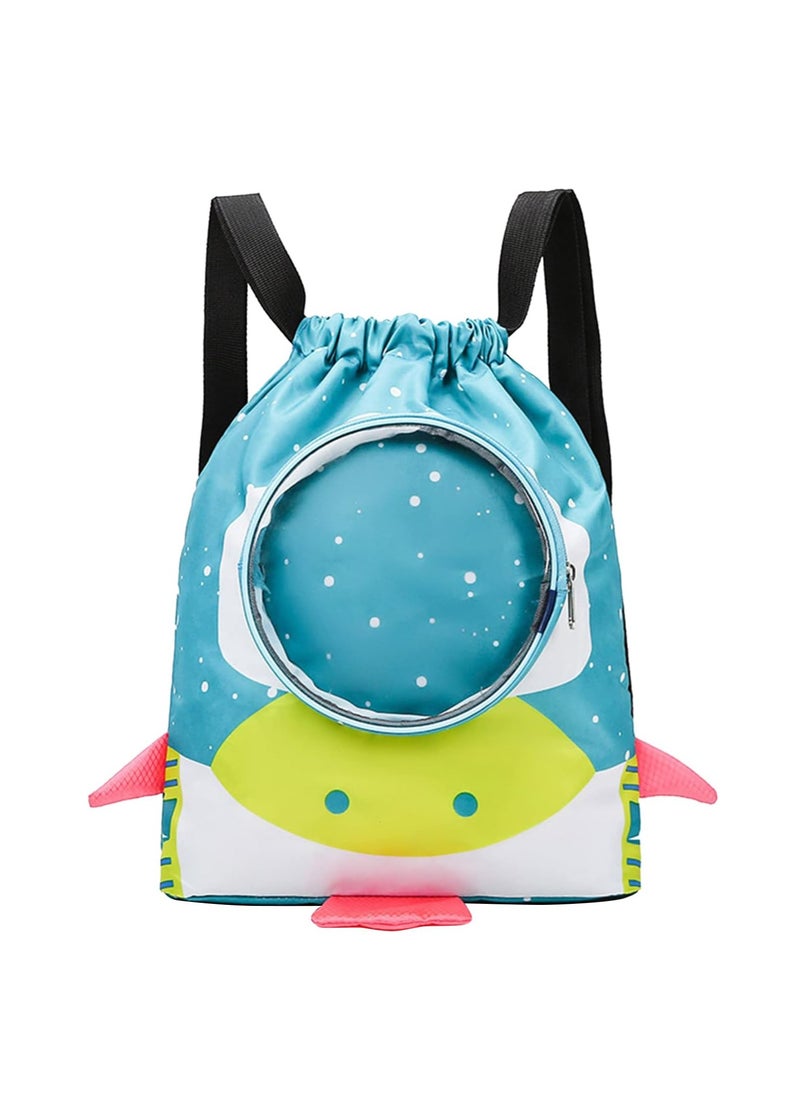 New Children's Swimming Bag Wet and Dry Separation Washing Bag Double Shoulder Cute Cartoon Beach Bag Waterproof Storage Bag (Dark Green)