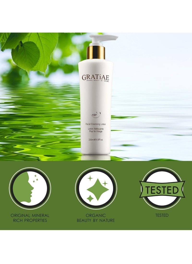 Gratiae Organic facial cleansing lotion, face cleanser, cleansing milk face wash, ultra-hydrating, gentle face cleanser & make-up remover moisturizing hydrating gentle, non-drying deep clean 6.8fl oz