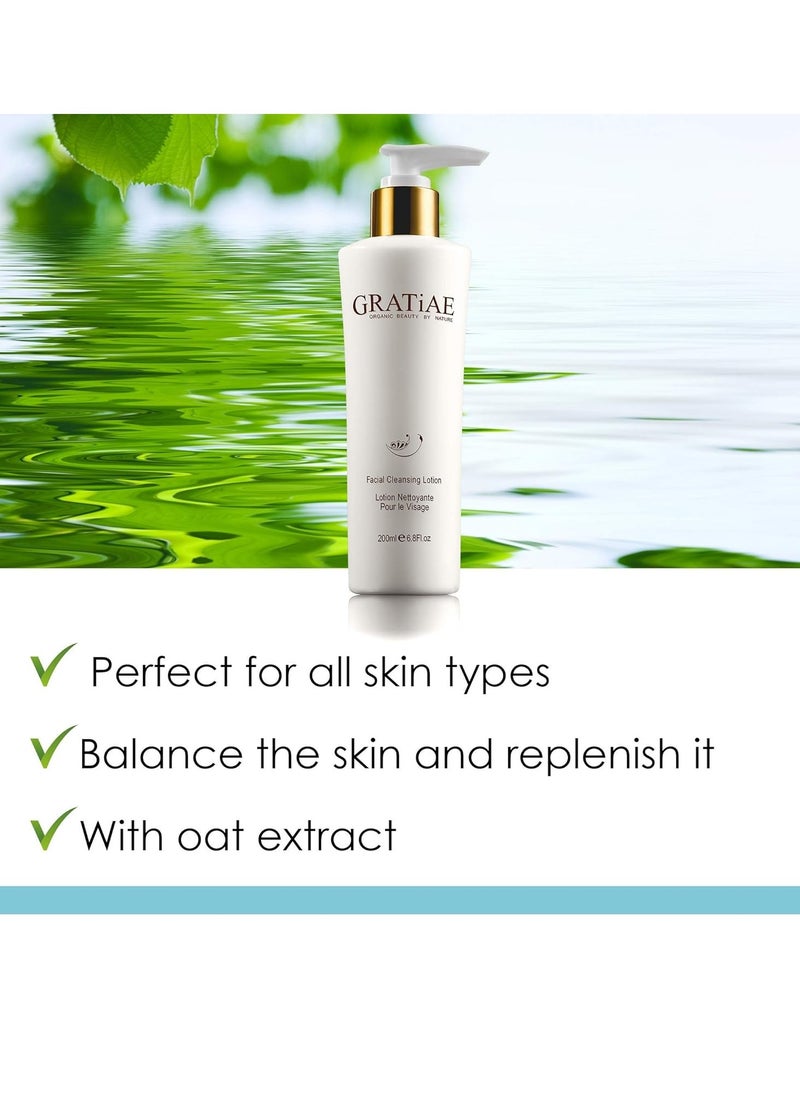 Gratiae Organic facial cleansing lotion, face cleanser, cleansing milk face wash, ultra-hydrating, gentle face cleanser & make-up remover moisturizing hydrating gentle, non-drying deep clean 6.8fl oz