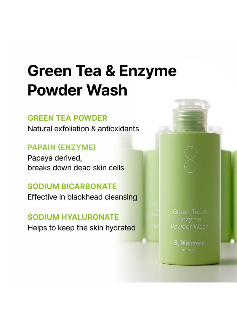 BY WISHTREND] Green Tea & Enzyme Powder Face Wash, All-in-one, Hydrating daily facial cleanser and Gentle exfoliator for pores and blackheads (3.88 Ounce (Pack of 1))