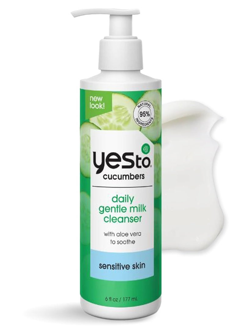 Gentle Milk Cleanser with Cucumber for Sensitive Skin - USA Made, Vegan, Natural, Non-Toxic Soothing Face Wash with Aloe Vera, Green Tea, and Soy Proteins (6 Fl Oz)