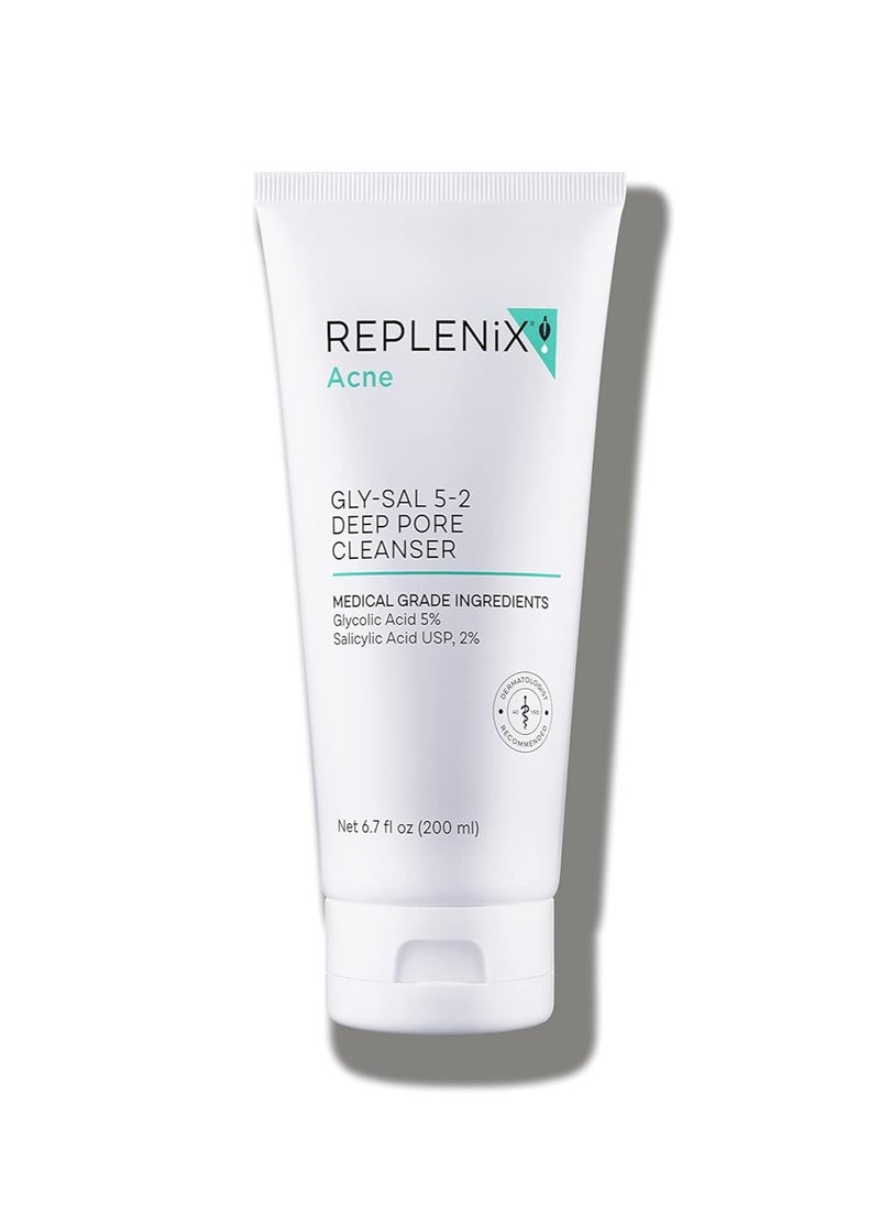 Replenix Gly-Sal Deep Pore Facial Cleanser, Medical-Grade 5% Glycolic & 2% Salicylic Acid Oil-Free Face Wash for Acne-Prone Skin (6.7 fl. oz)