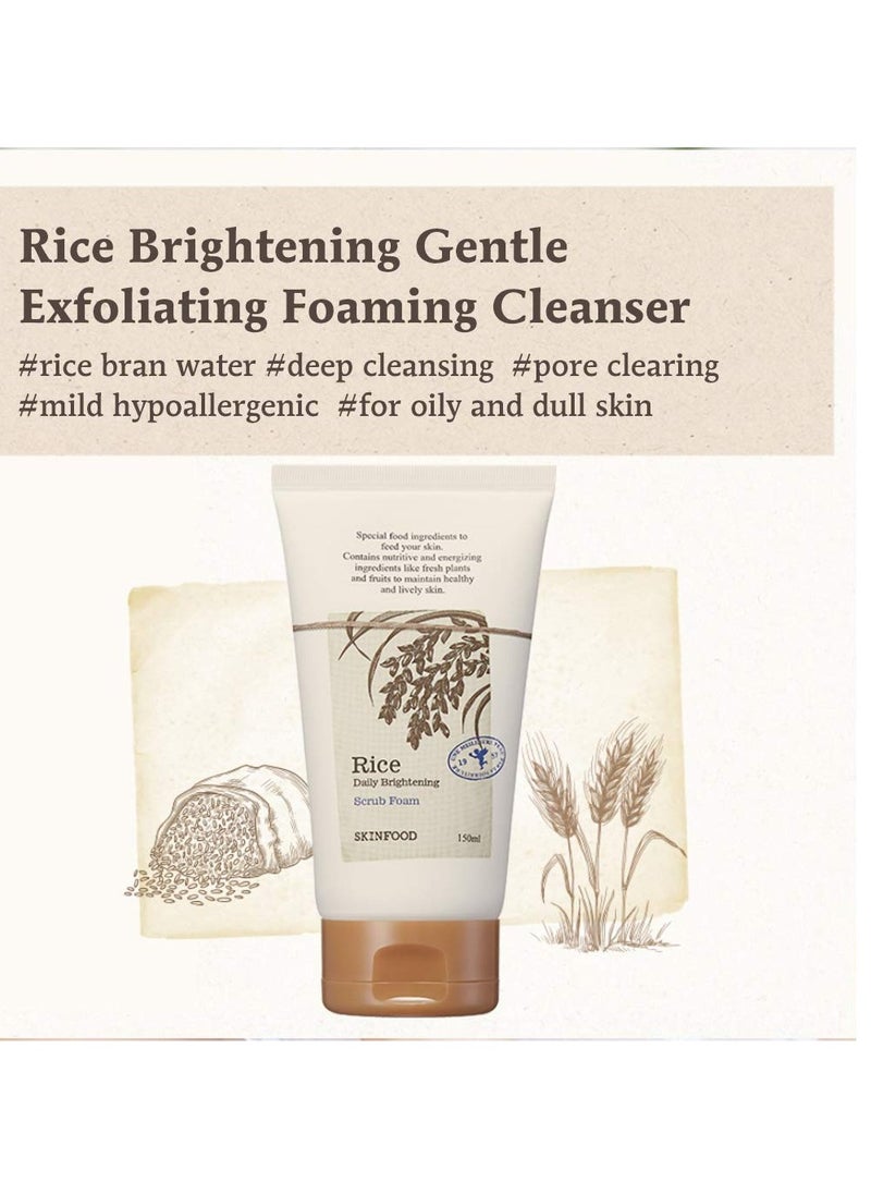 SKINFOOD Rice Daily Scrub Foam 5.07 oz. (150ml) - Hypoallergenic Micro Fine Rice Bran Facial Scrub Foaming Cleanser, Skin Exfoliating with Dense Foam - Exfoliating Face Scrub - Sensitive Skin Scrub