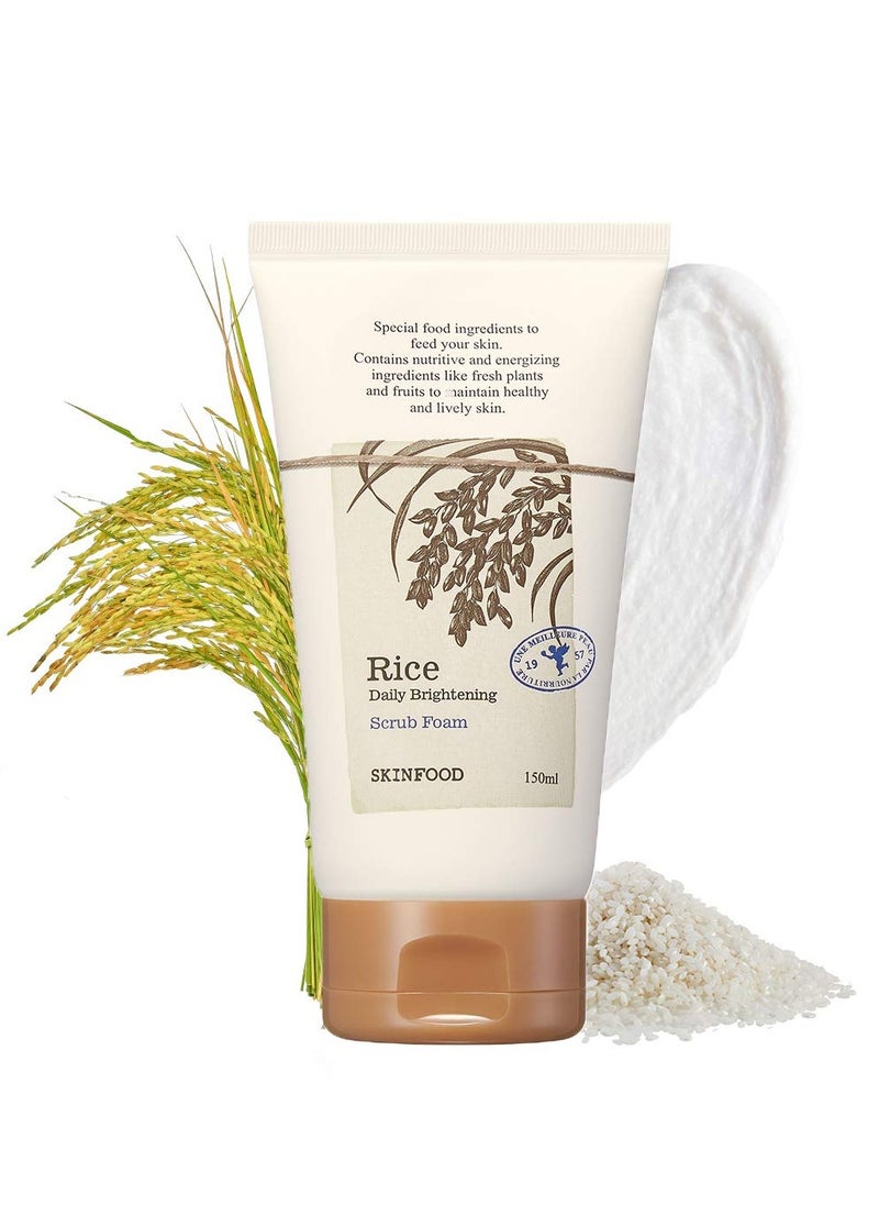 SKINFOOD Rice Daily Scrub Foam 5.07 oz. (150ml) - Hypoallergenic Micro Fine Rice Bran Facial Scrub Foaming Cleanser, Skin Exfoliating with Dense Foam - Exfoliating Face Scrub - Sensitive Skin Scrub