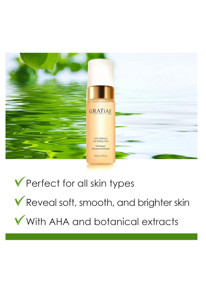 Gratiae organics, AHA Cleansing and Peeling Foam face wash, non-drying facial cleanser for sensitive, acne & allergy prone and all Skin Types, facial cleanser. 5.1 Fl. Oz