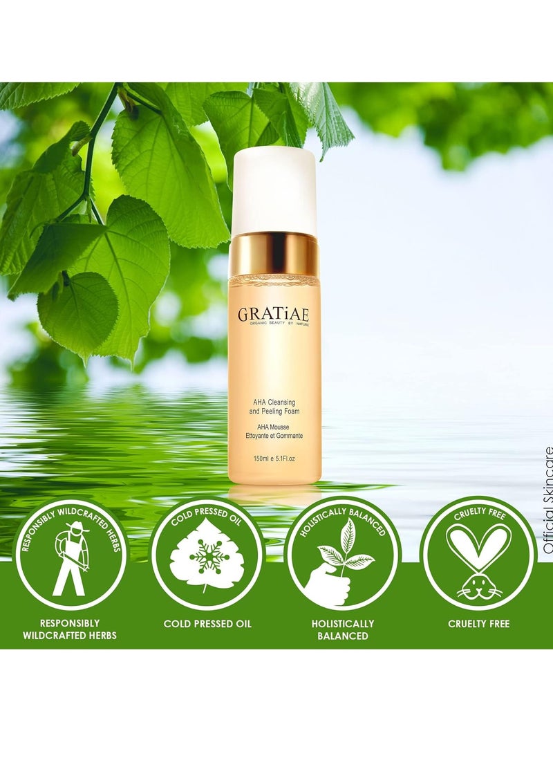 Gratiae organics, AHA Cleansing and Peeling Foam face wash, non-drying facial cleanser for sensitive, acne & allergy prone and all Skin Types, facial cleanser. 5.1 Fl. Oz