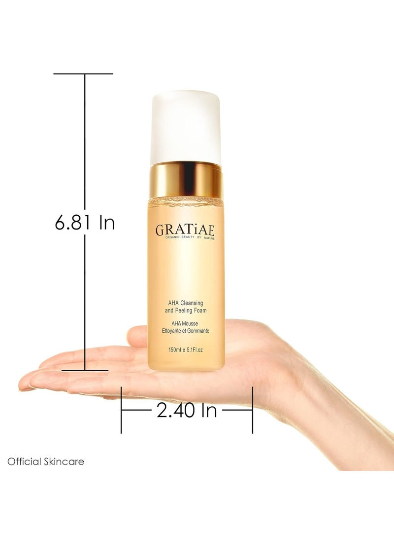 Gratiae organics, AHA Cleansing and Peeling Foam face wash, non-drying facial cleanser for sensitive, acne & allergy prone and all Skin Types, facial cleanser. 5.1 Fl. Oz