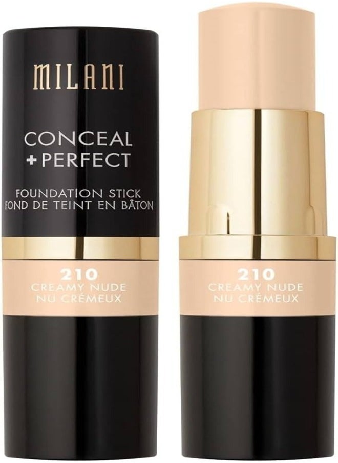 Milani Conceal + Perfect Foundation Stick - 210 Creamy Nude (0.46 Ounce) Vegan, Cruelty-Free Cream Foundation - Cover Under-Eye Circles, Blemishes & Skin Discoloration for a Flawless Finish