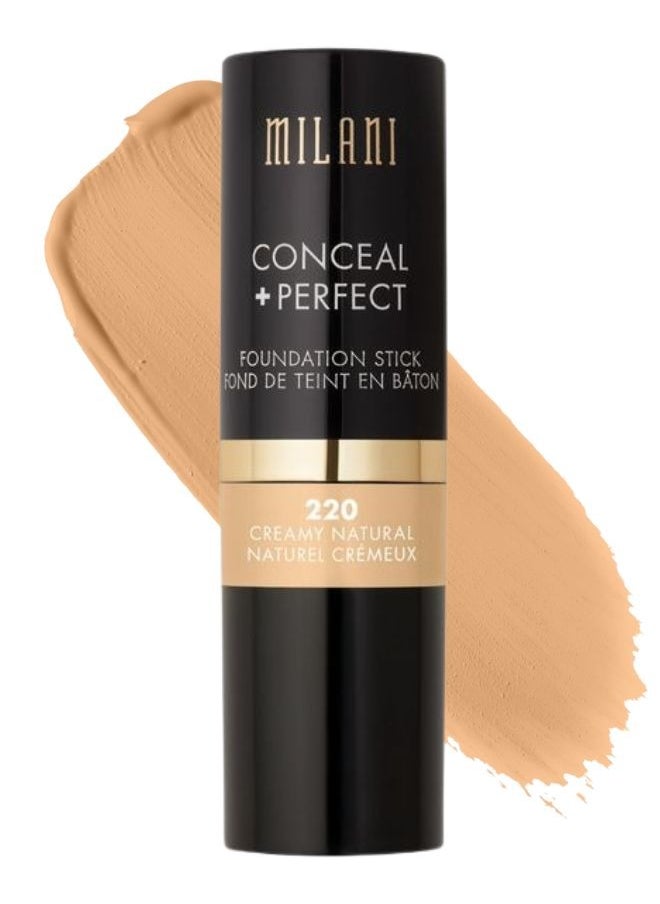 Milani Conceal + Perfect Foundation Stick - 220 Creamy Natural (0.46 Ounce) Vegan, Cruelty-Free Cream Foundation - Cover Under-Eye Circles, Blemishes & Skin Discoloration for a Flawless Finish