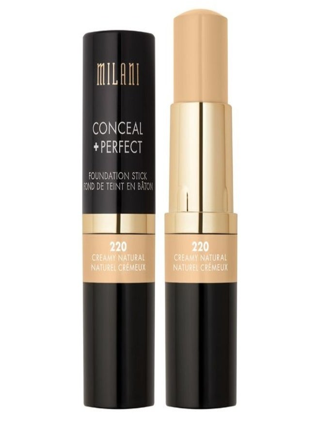 Milani Conceal + Perfect Foundation Stick - 220 Creamy Natural (0.46 Ounce) Vegan, Cruelty-Free Cream Foundation - Cover Under-Eye Circles, Blemishes & Skin Discoloration for a Flawless Finish