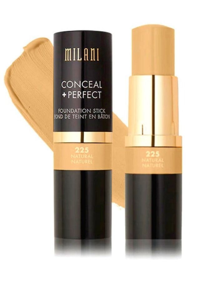 Milani Conceal + Perfect Foundation Stick - 225 Natural (0.46 Ounce) Vegan, Cruelty-Free Cream Foundation - Cover Under-Eye Circles, Blemishes & Skin Discoloration for a Flawless Finish