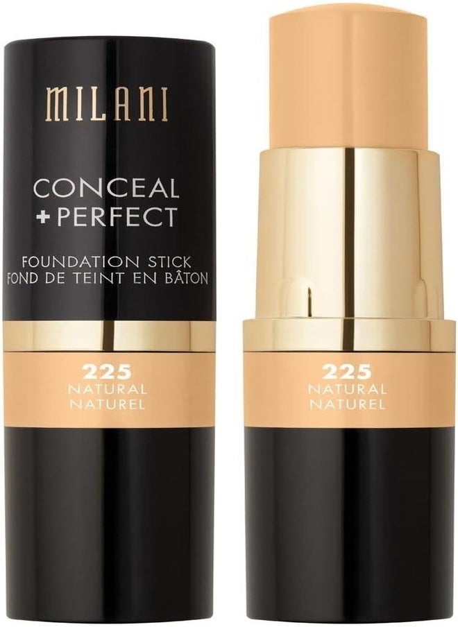 Milani Conceal + Perfect Foundation Stick - 225 Natural (0.46 Ounce) Vegan, Cruelty-Free Cream Foundation - Cover Under-Eye Circles, Blemishes & Skin Discoloration for a Flawless Finish