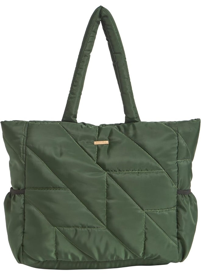 Chumbak Quilted Puffer Tote - Olive | Tote Bags for Women Quilted Tote Handle Large Capacity | Hobo Quilted Padding Tote Bag