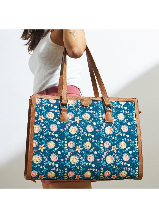 TEAL BY CHUMBAK Blue Bloom Office Tote, Blue, One Size