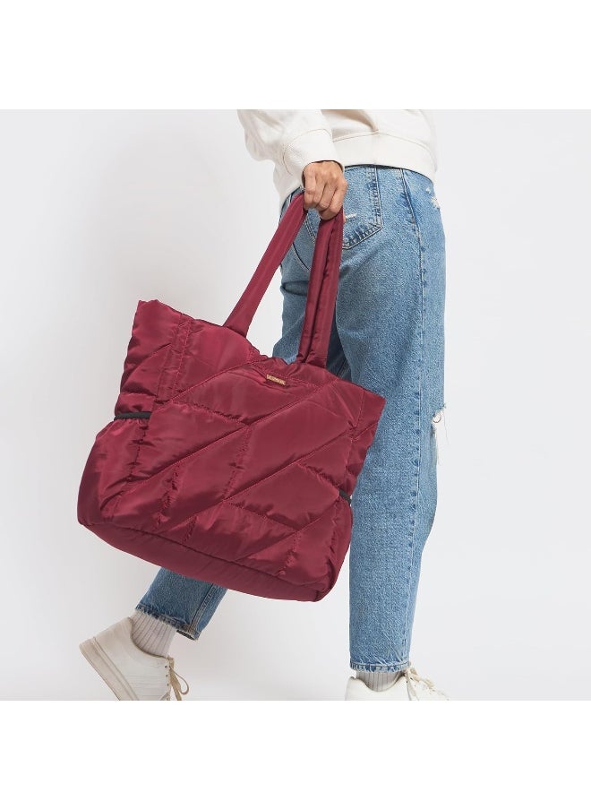 Chumbak Quilted Puffer Tote - Maroon | Tote Bags for Women Quilted Tote Handle Large Capacity | Hobo Quilted Padding Tote Bag