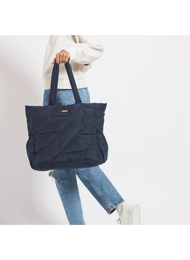 Chumbak Quilted Puffer Tote - Navy | Tote Bags for Women Quilted Tote Handle Large Capacity | Hobo Quilted Padding Tote Bag