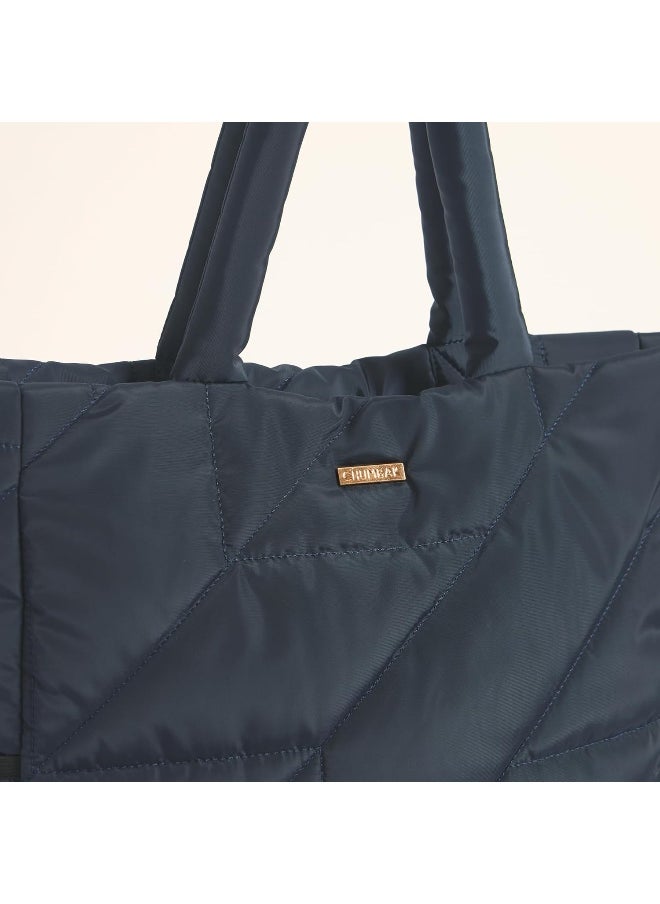 Chumbak Quilted Puffer Tote - Navy | Tote Bags for Women Quilted Tote Handle Large Capacity | Hobo Quilted Padding Tote Bag