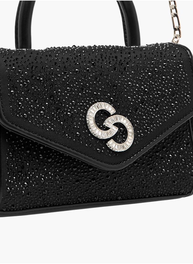 Women's Embellished Satchel Bag with Top Handle and Detachable Strap