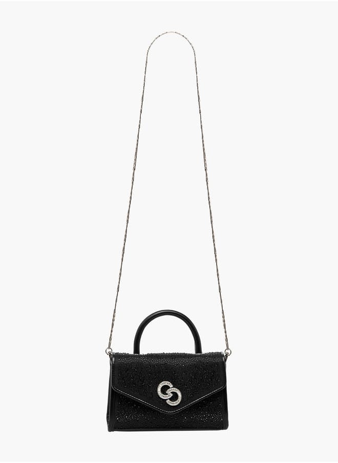 Women's Embellished Satchel Bag with Top Handle and Detachable Strap