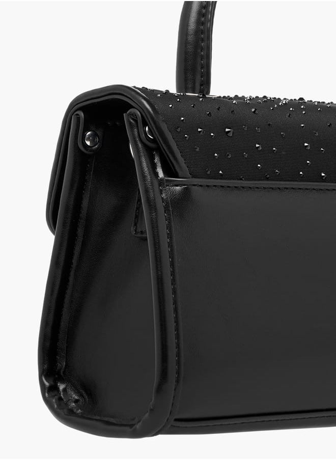 Women's Embellished Satchel Bag with Top Handle and Detachable Strap