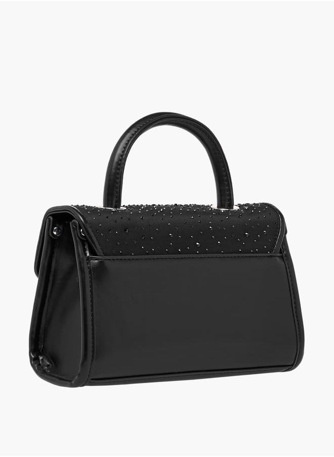 Women's Embellished Satchel Bag with Top Handle and Detachable Strap