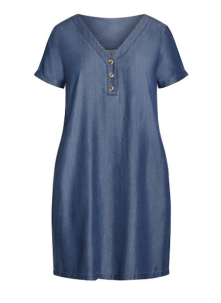 Button Detail V-Neck Dress