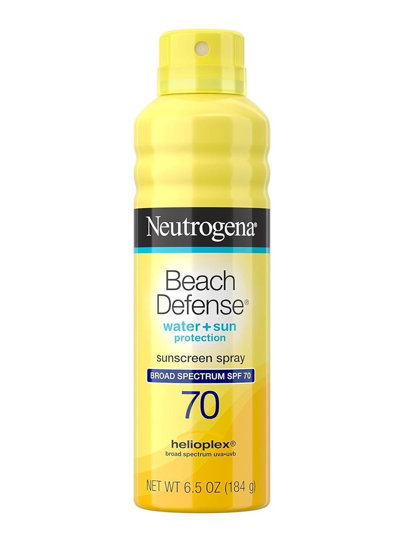 Beach Defense Spray Sunscreen with Broad Spectrum SPF 70, Fast Absorbing Sunscreen Body Spray Mist, Water-Resistant UVA/UVB Sun Protection, Oxybenzone Free 6.5 ozounce