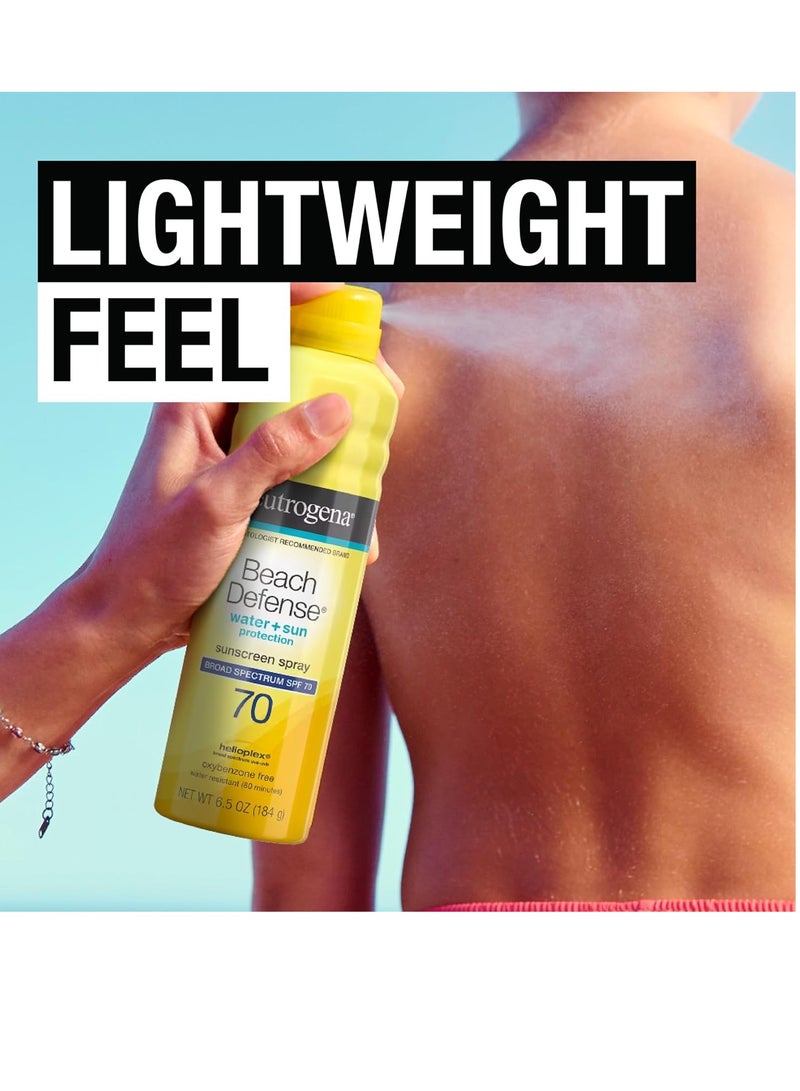 Beach Defense Spray Sunscreen with Broad Spectrum SPF 70, Fast Absorbing Sunscreen Body Spray Mist, Water-Resistant UVA/UVB Sun Protection, Oxybenzone Free 6.5 ozounce