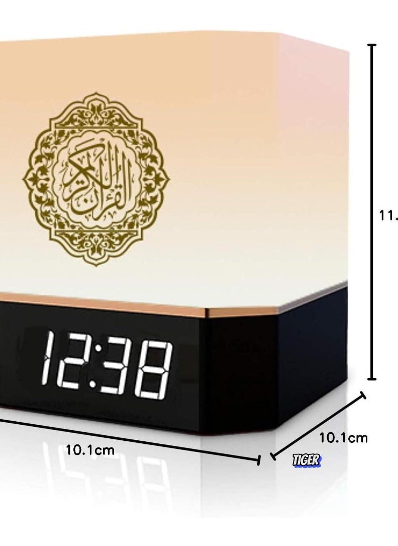 Quran Speaker with Lamp & Clock – 14 Language Translations, 18 Reciters, Azaan Settings & Mobile App Control, Perfect Islamic Gift for All Ages (Black)