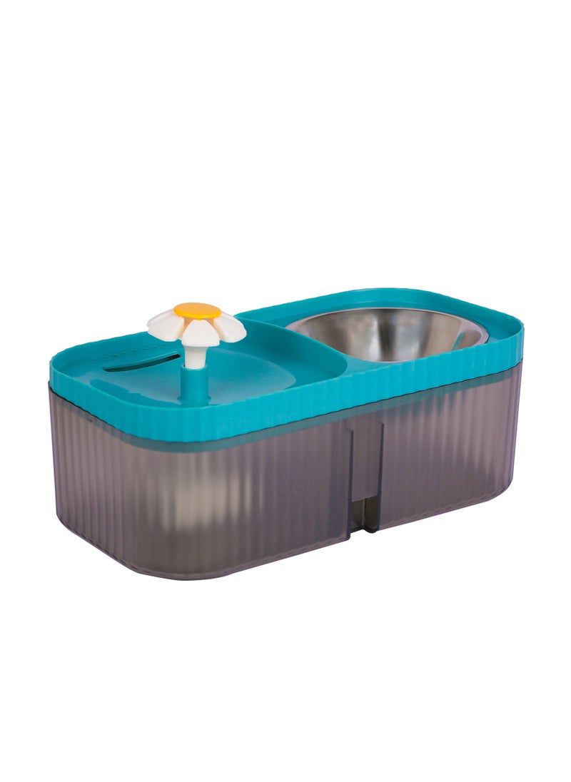 Pet automatic Water Dispenser 2-in-1 Cat Water Fountain and Stainless-Steel food bowl-blue color.