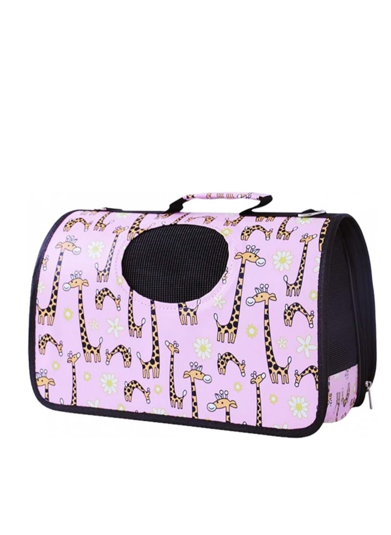 Outdoor Pet Bag: pet handbag, pet shoulder bag, Travel Carrier for cats and dogs. Pink giraffe design-medium size