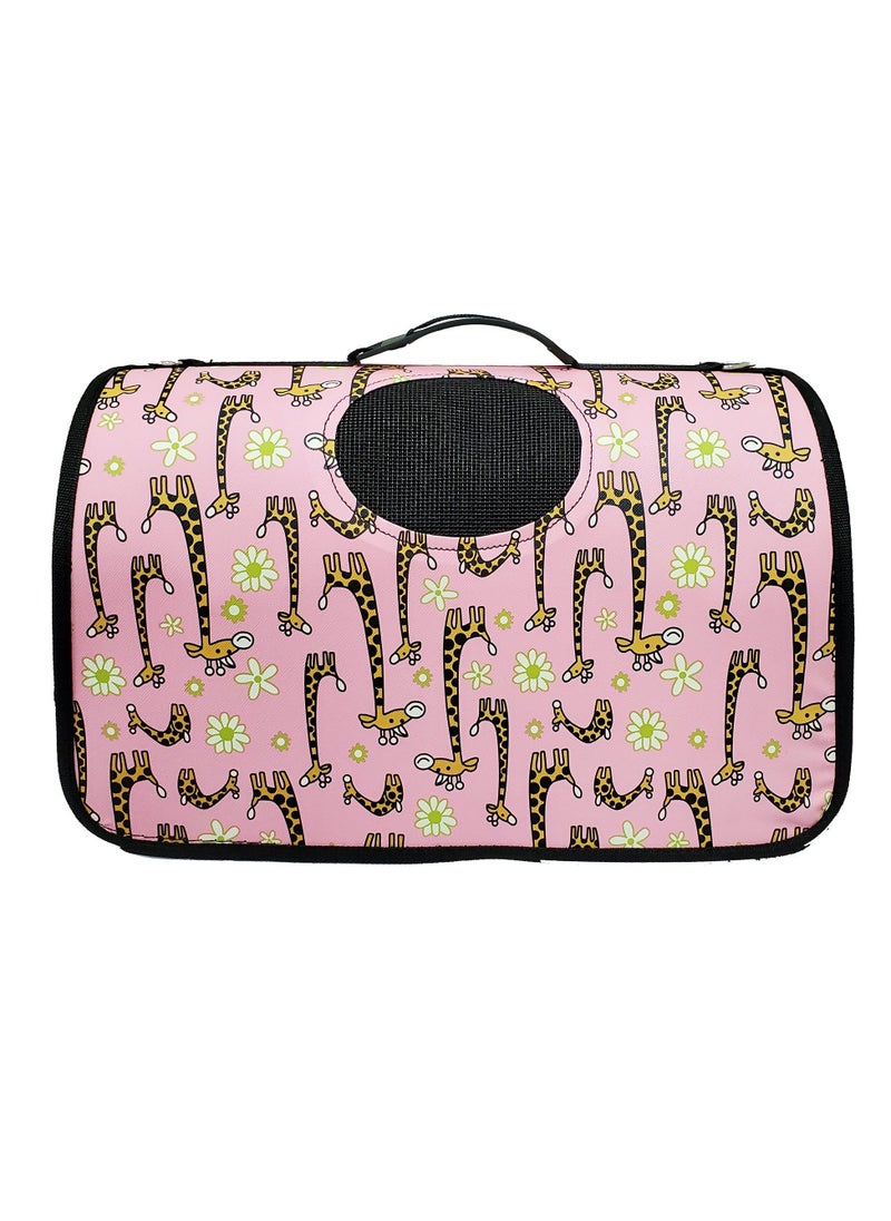 Outdoor Pet Bag: pet handbag, pet shoulder bag, Travel Carrier for cats and dogs. Pink giraffe design-medium size