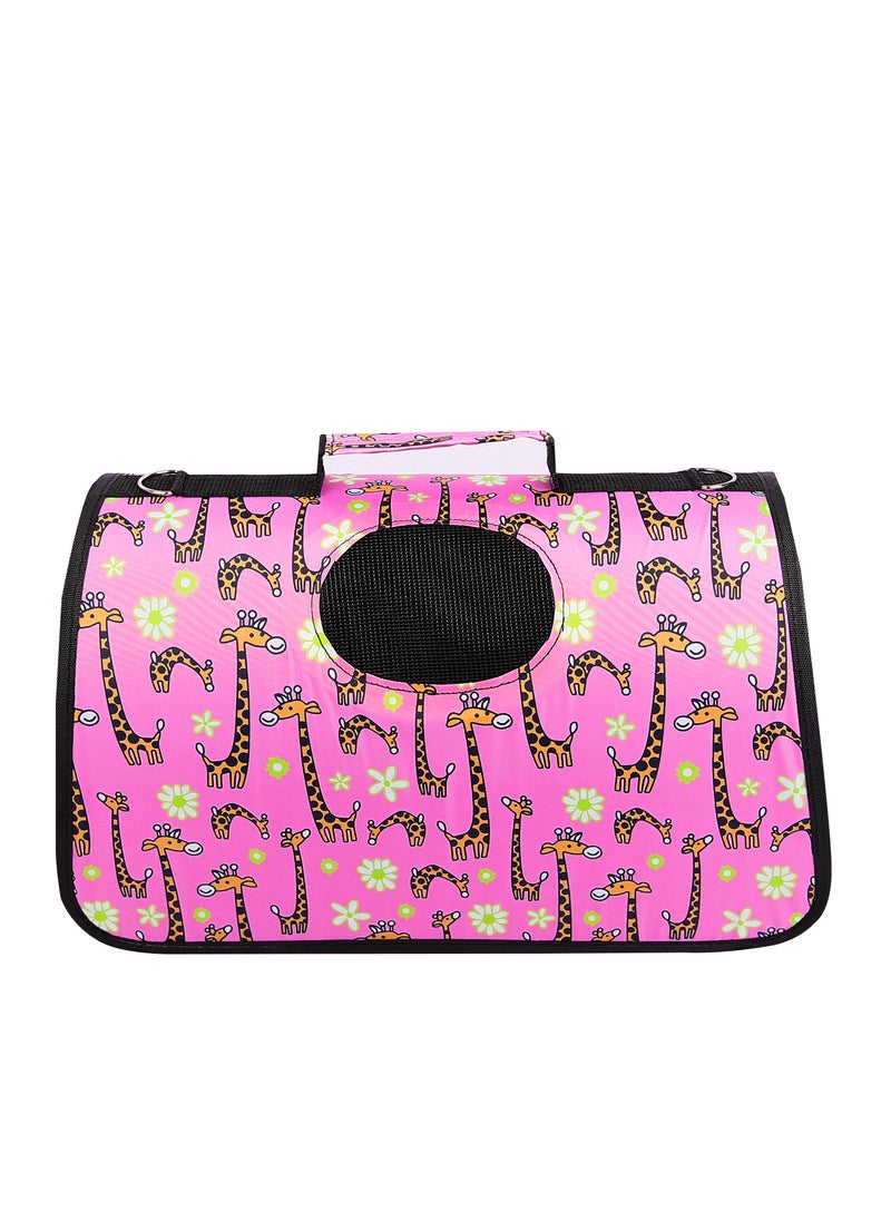 Outdoor Pet Bag: pet handbag, pet shoulder bag, Travel Carrier for cats and dogs. Pink giraffe design-medium size