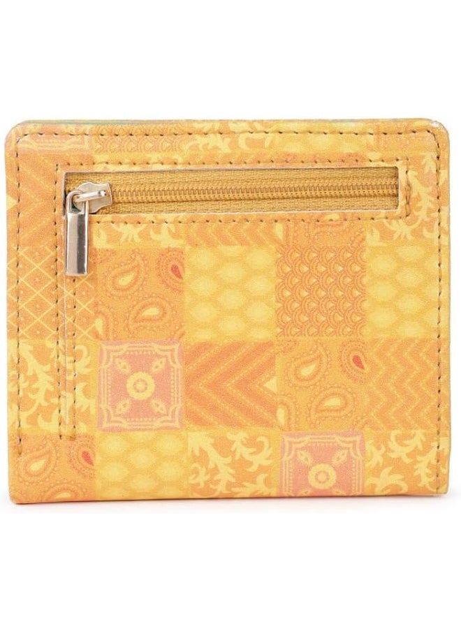 Chumbak Women's Mini Wallet | Floral Typewriter Collection | Vegan Leather rectangle Wallet for Women | Ladies Purse with Button lock | Card & Currency Slots with Transparent ID Window - Yellow