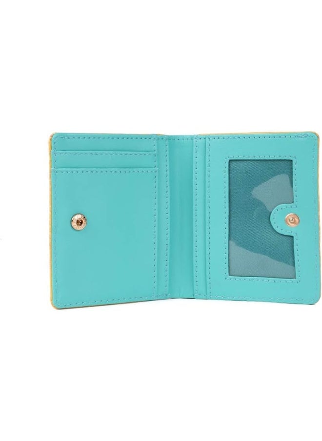 Chumbak Women's Mini Wallet | Floral Typewriter Collection | Vegan Leather rectangle Wallet for Women | Ladies Purse with Button lock | Card & Currency Slots with Transparent ID Window - Yellow