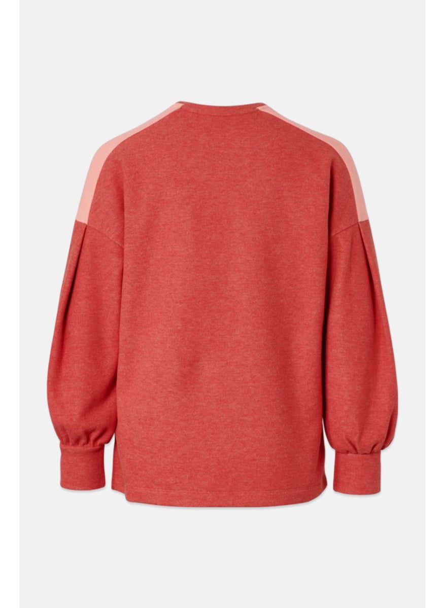 Women Crew Neck Long Sleeves Two Tone Sweatshirts, Pink