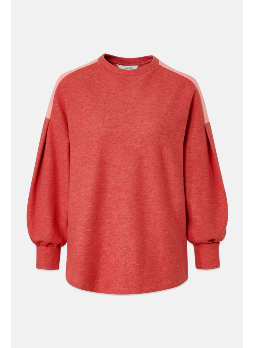 Women Crew Neck Long Sleeves Two Tone Sweatshirts, Pink