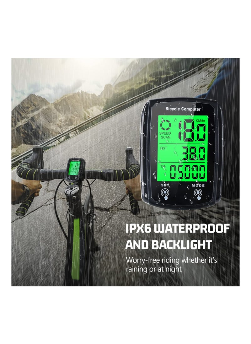 Wired Bike Computer, MPH KM/H Bicycle Computer, Digital LCD Backlight Display Bike Speedometer, Waterproof Cycling Computers Odometer, Multifunctional Automatic Wake-up Odometer for Bike