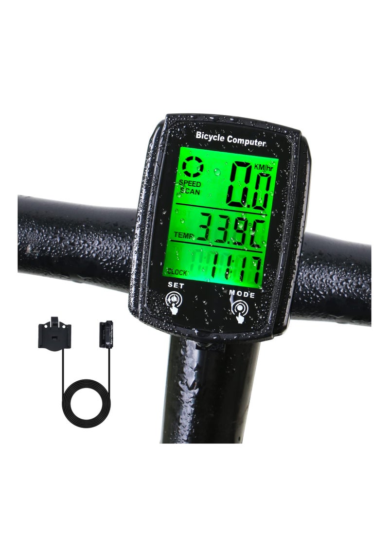 Wired Bike Computer, MPH KM/H Bicycle Computer, Digital LCD Backlight Display Bike Speedometer, Waterproof Cycling Computers Odometer, Multifunctional Automatic Wake-up Odometer for Bike