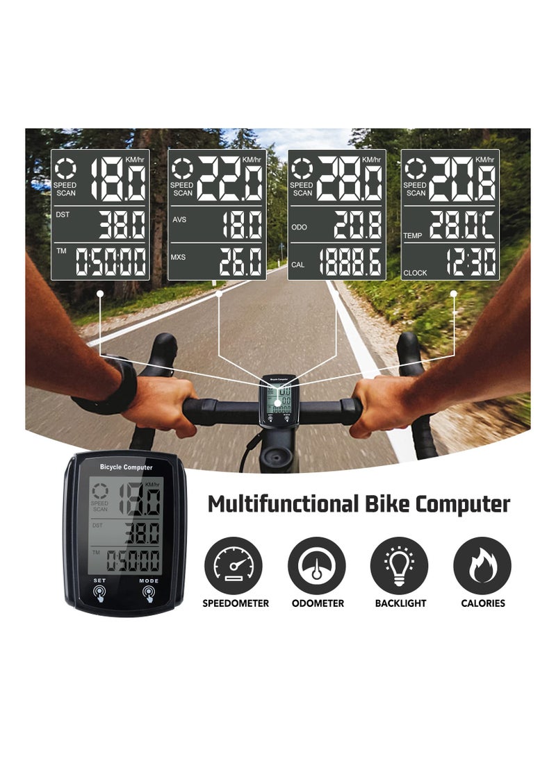 Wired Bike Computer, MPH KM/H Bicycle Computer, Digital LCD Backlight Display Bike Speedometer, Waterproof Cycling Computers Odometer, Multifunctional Automatic Wake-up Odometer for Bike