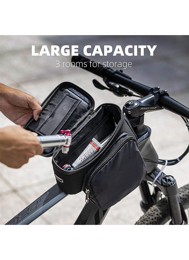 ROCKBROS Bike Frame Bag Bike Phone Mount Bag Bicycle Phone Holder with Side Bags Bike Top Tube Bag for Cycling Mountain Road Bike Pouch Accessories Storage Bag