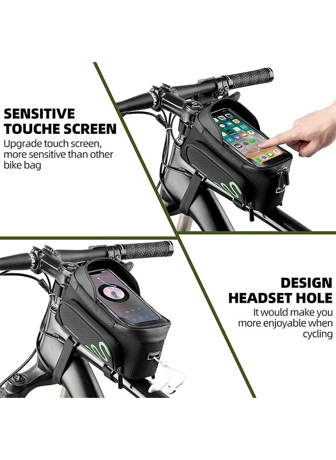 ROCKBROS Bike Frame Bag Bike Phone Mount Bag Bicycle Phone Holder with Side Bags Bike Top Tube Bag for Cycling Mountain Road Bike Pouch Accessories Storage Bag