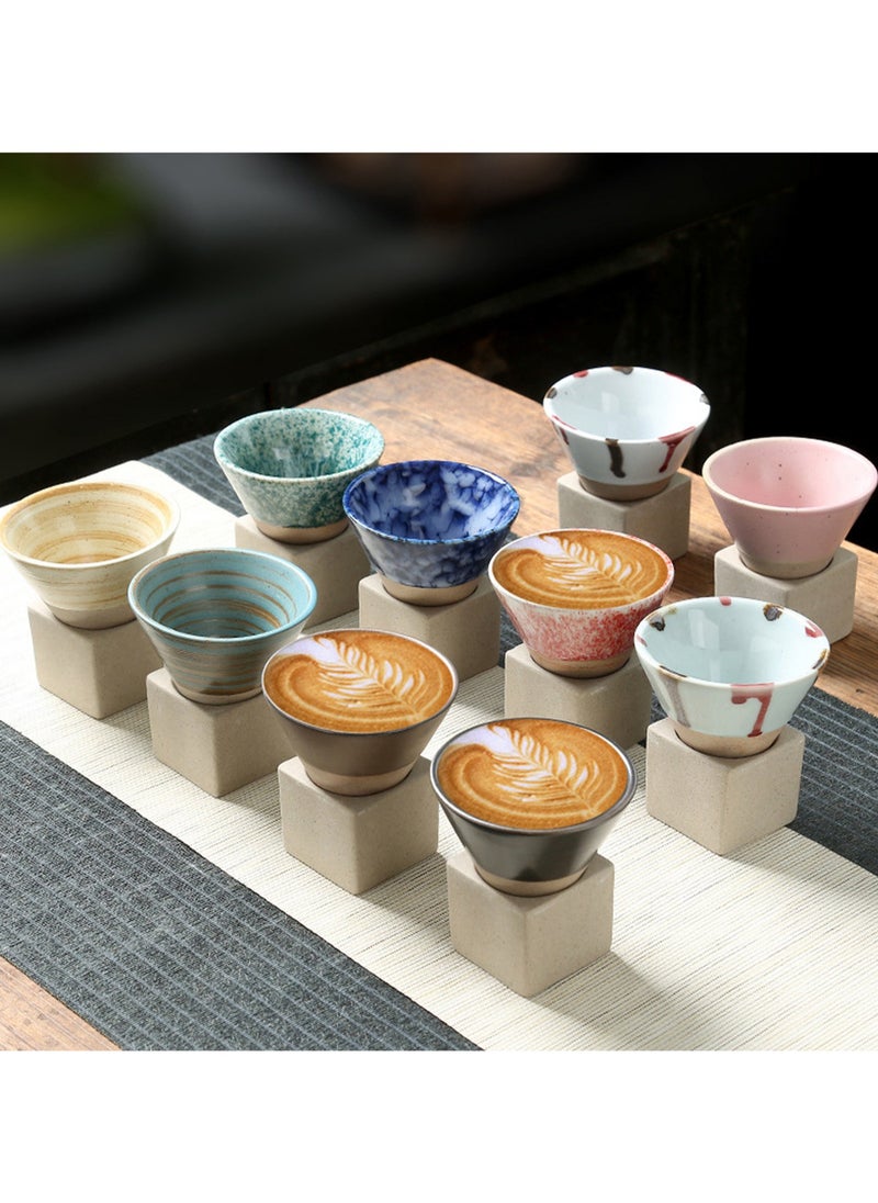 Tea Cups for Cooking Around The Stove, Japanese Stoneware Tea Cups, Cross-Border Hot-Selling Ceramic Mugs, Retro Water Cups, Cone-Shaped Coffee Cups (100ml-Blue Line)